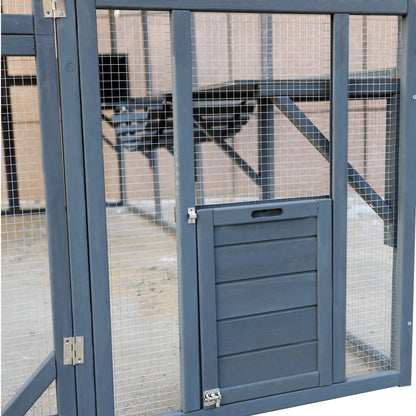 Spacious Wooden Cat Catio Outdoor Kitty House With Bridges And Roof Cover - Gray