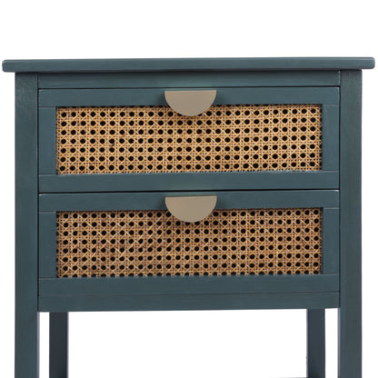 2 Drawer Side Table, Natural Rattan