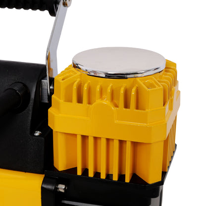 Heavy Duty 12V Dual Cylinder Air Compressor, Tire Inflator With Gauge - Yellow / Black