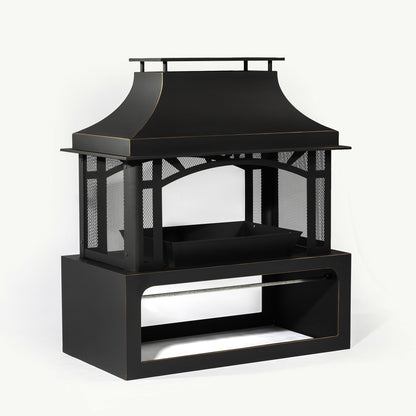 Fireplace, 50000 Btu Fire Pit, Wood Burning Chimney For Outside - Black
