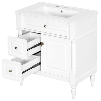 Modern Bathroom Vanity With Sink, Freestanding Cabinet With Flip Drawer & Adjustable Shelf