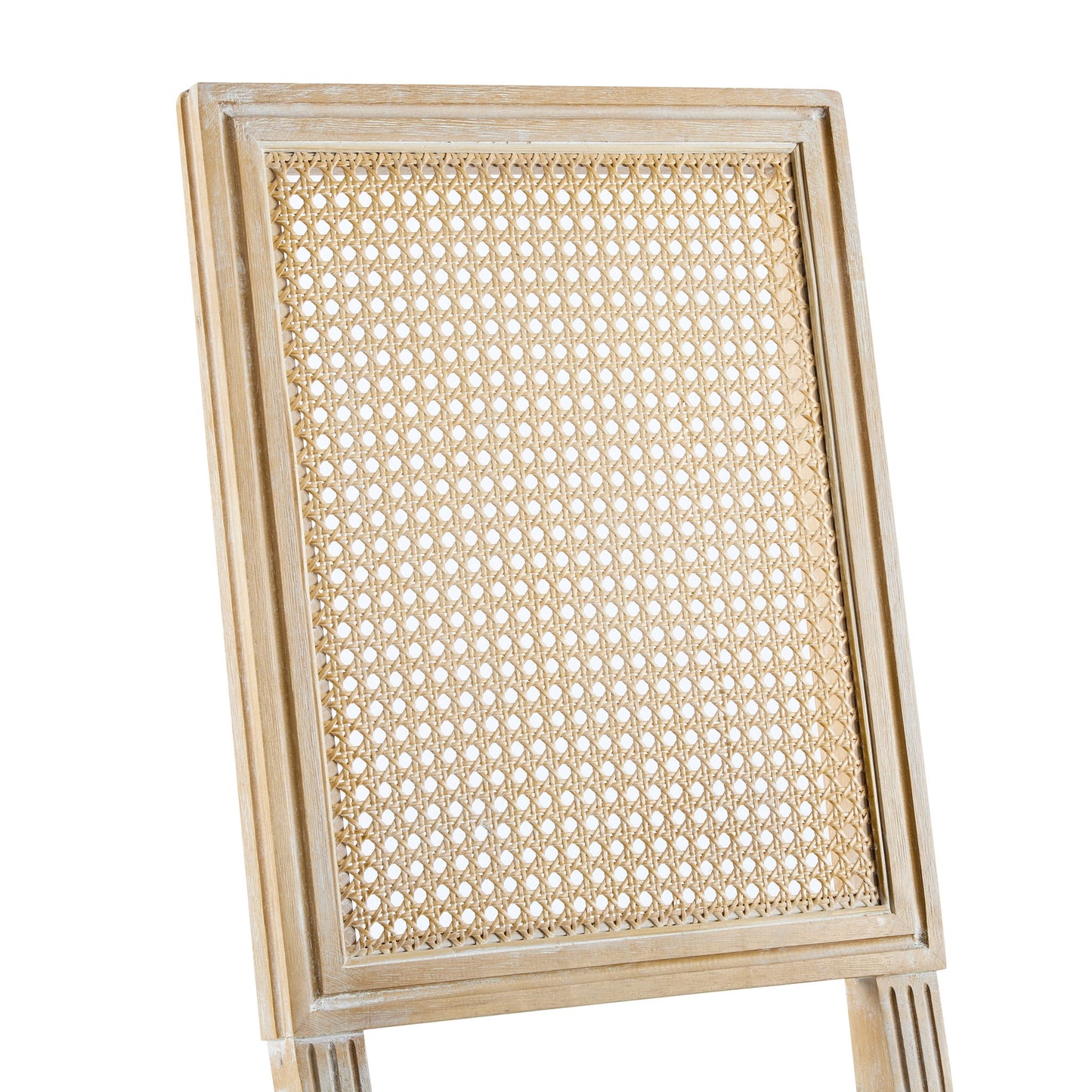 French Country Dining Chair With Rectangular Cane Backrest And Smooth Upholstered Seating