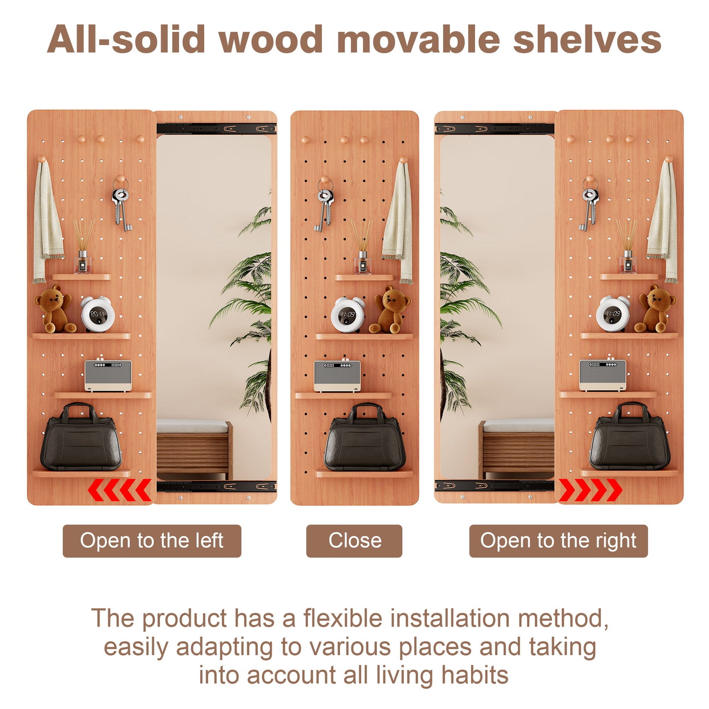 Wall Mounted Full Length Mirror With Shelf And Hook