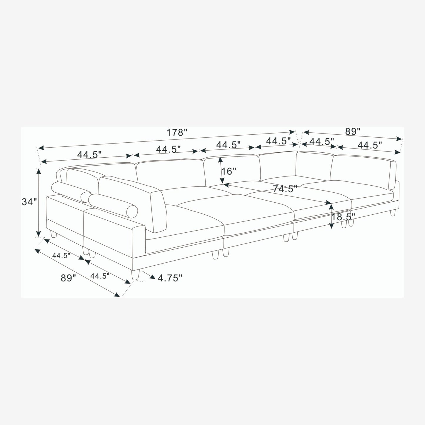 Modern Modular Sectional With Adjustable Back Support