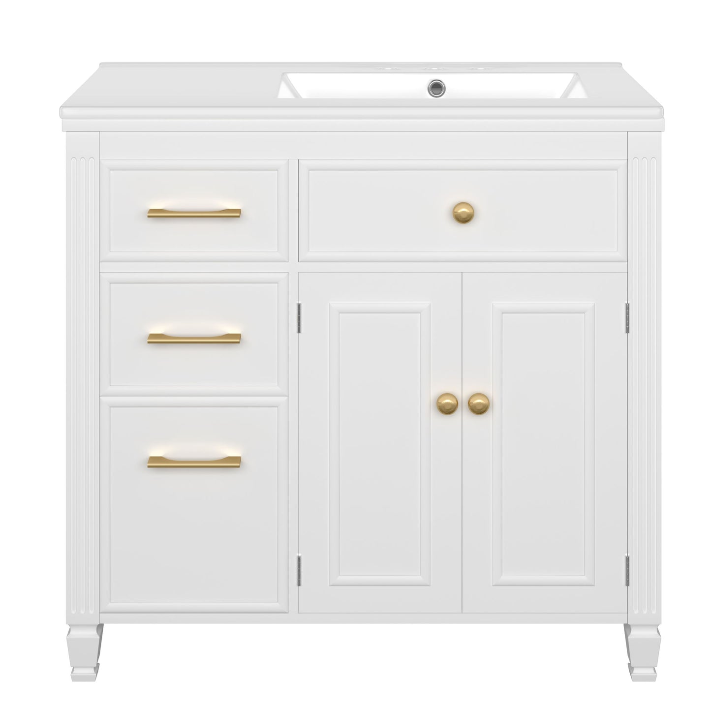 Modern Bathroom Vanity With Ceramic Sink, Freestanding, One Tip Out Drawer, 3 Side Drawers, Adjustable Shelf