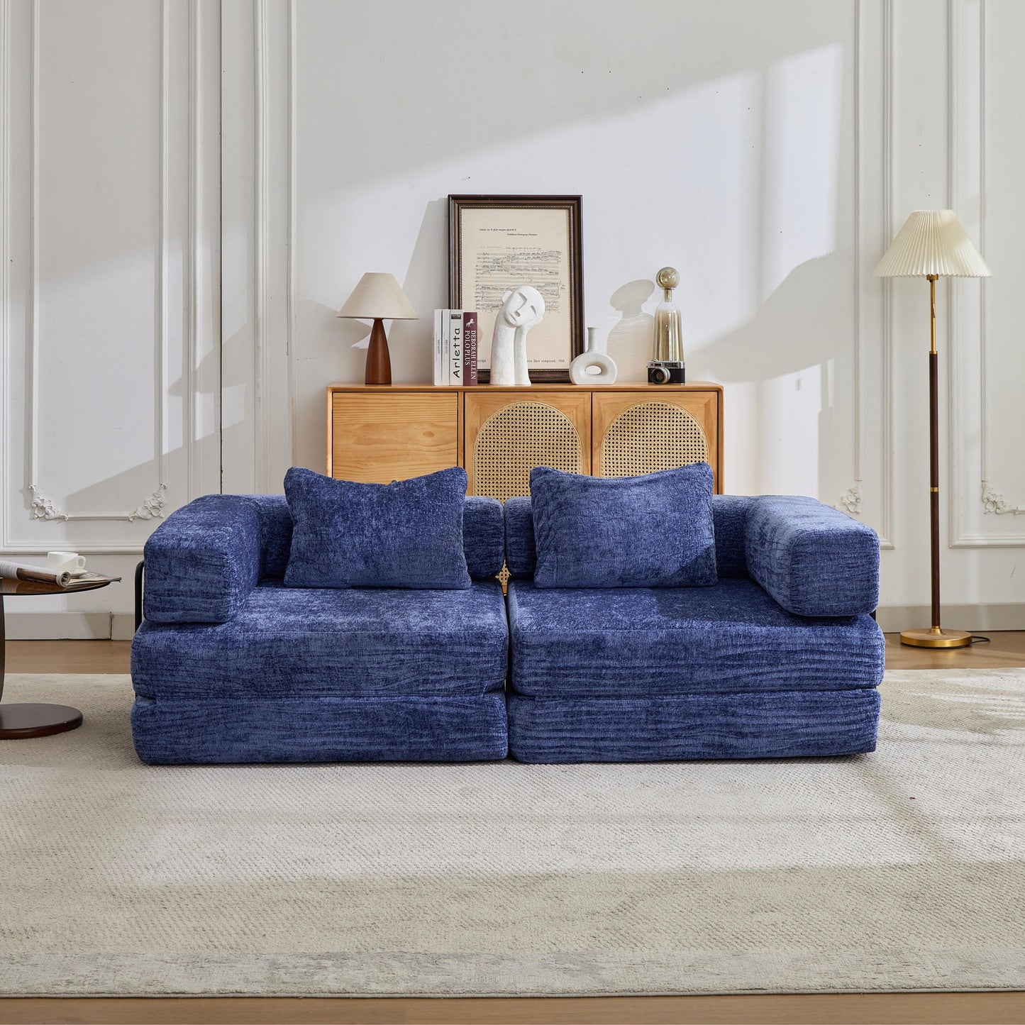 Convertible Floor Sofa Bed With Pillow Back Support Armrest
