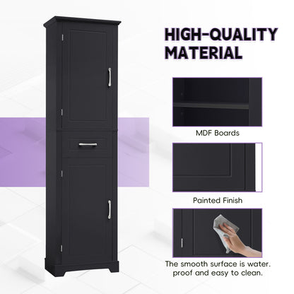 Tall Freestanding Bathroom Storage Cabinet With 2 Doors And Adjustable Shelves