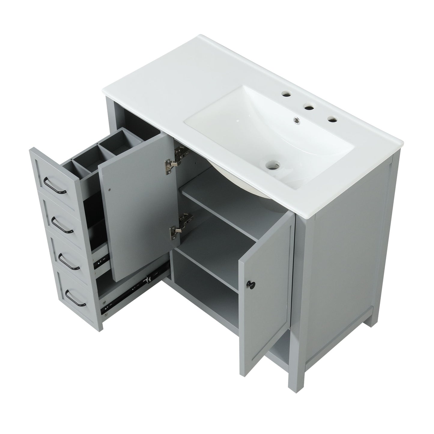 Bathroom Vanity With Sink Top, Bathroom Vanity Cabinet With 2 Doors And 2 Drawers, Open Shelf