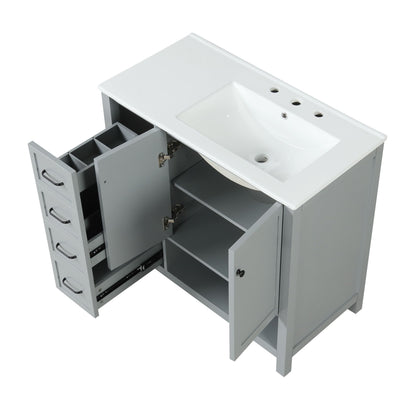 Bathroom Vanity With Sink Top, Bathroom Vanity Cabinet With 2 Doors And 2 Drawers, Open Shelf