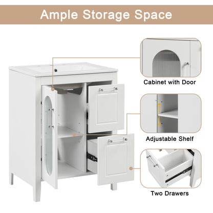Modern Bathroom Vanity With Sink, Cabinet With 2 Drawers And Door, Adjustable Shelf