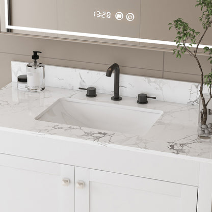 43" Bathroom Vanity With Artificial Marble Carrara Top Set, Multi Functional Bathroom Cabinet With Doors And Drawer - White