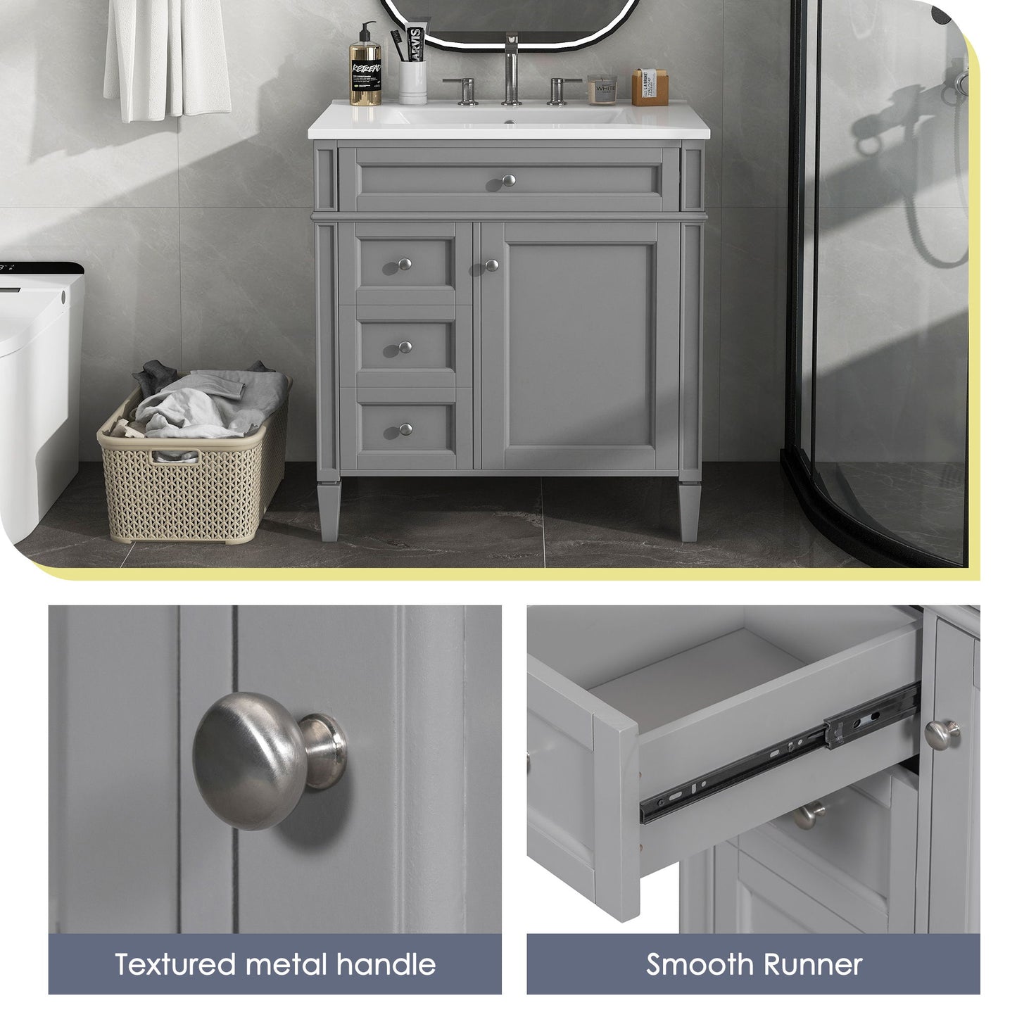 Bathroom Vanity With Top Sink, Storage Cabinet With 2 Drawers, Tip Out Drawer