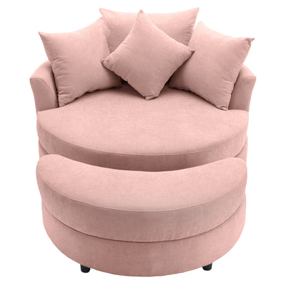 360° Swivel Accent Barrel Chair With Storage Ottoman & 4 Pillows, Modern Leisure Chair Round Accent For Living Room