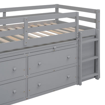 Loft Bed With Retractable Writing Desk And 4 Drawers, With Lateral Portable Desk And Shelves