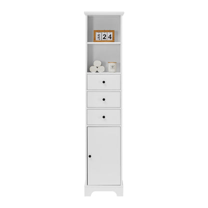 Tall Storage Cabinet With 3 Drawers And Adjustable Shelves For Bathroom