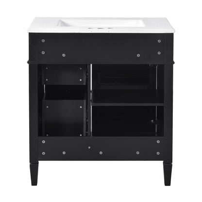 Bathroom Vanity With Top Sink, 2 Doors And 3 Drawers, Freestanding Set With Mirror Cabinet