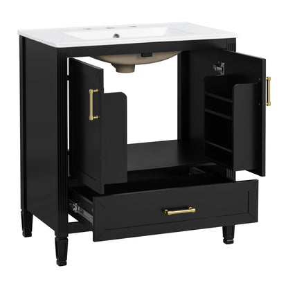 Elegant Fluted Bathroom Vanity With Sink, Soft Close Doors & Drawer