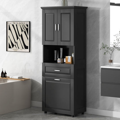 Tall Bathroom Cabinet With Tilt-Out Laundry Basket And Upper Storage
