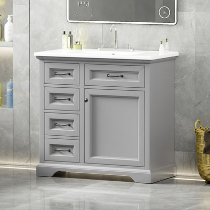 36" Bathroom Vanity With Sink, 2 Tip-Out Drawers, Soft Close Hinges