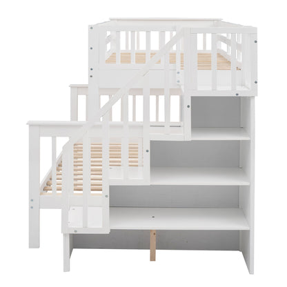 Stairway Bunk Bed With Storage And Guard Rail For Bedroom