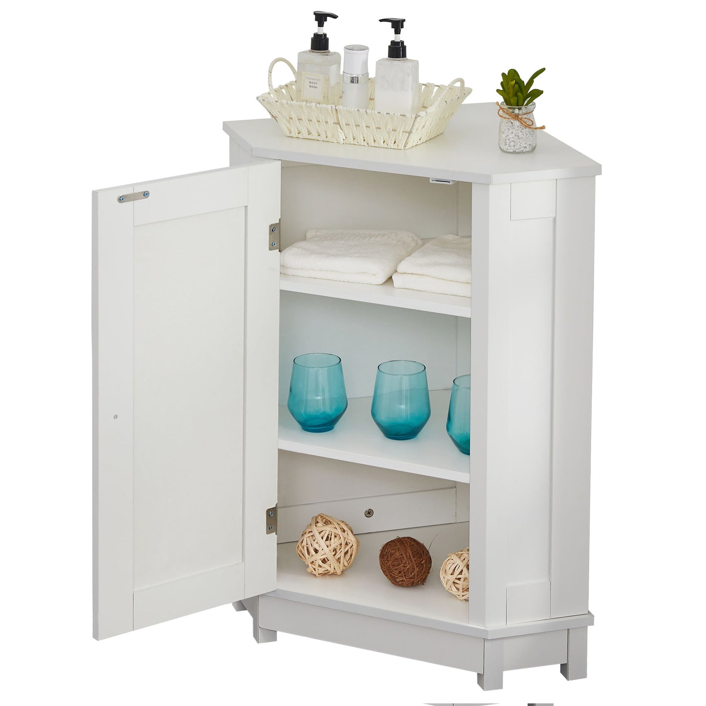 Bathroom Cabinet Triangle Corner Storage Cabinet With Adjustable Shelf Modern Style