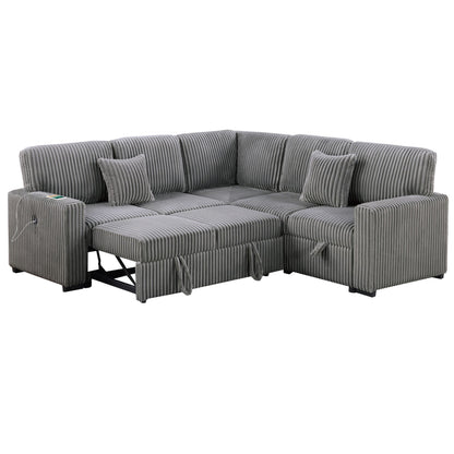 Convertible Sectional Upholstered Sleeper Sofa With Storage Chaise