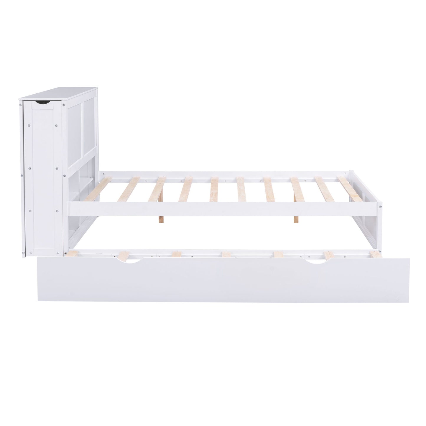 Storage Platform Bed With Pull Out Shelves And Trundle