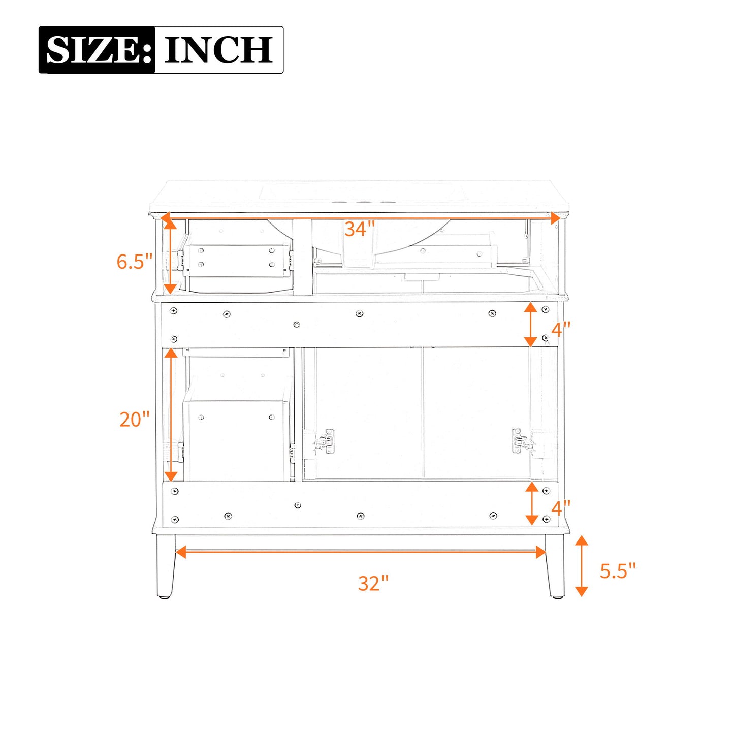 Bathroom Vanity With Ceramic Sink, Soft-Close Doors, 4 Storage Drawers - Blue