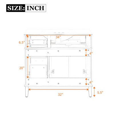 Bathroom Vanity With Ceramic Sink, Soft-Close Doors, 4 Storage Drawers - Blue