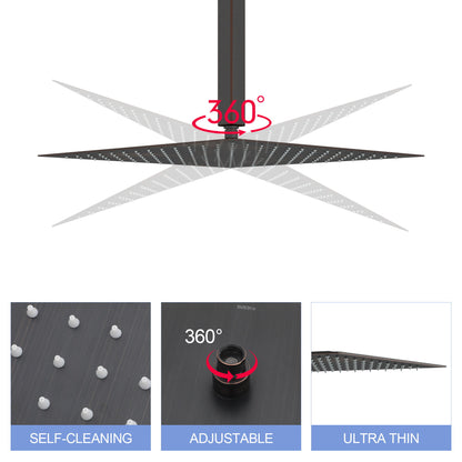 16" Square Rainfall Shower Head Fixed Wall Mount With Full Body Coverage & Self Cleaning Silicone Nozzles