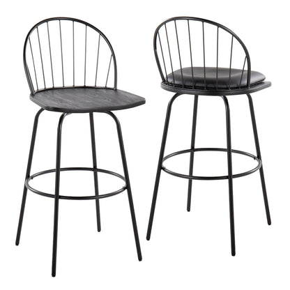 Riley - Claire Farmhouse Fixed Height Barstool With Swivel With Round Footrest (Set of 2)