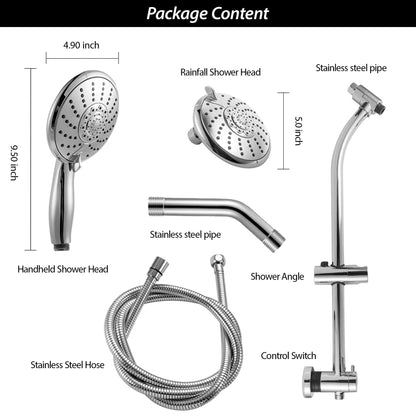 Dual Shower Head With Adjustable Slide Bar And Multi Function Settings