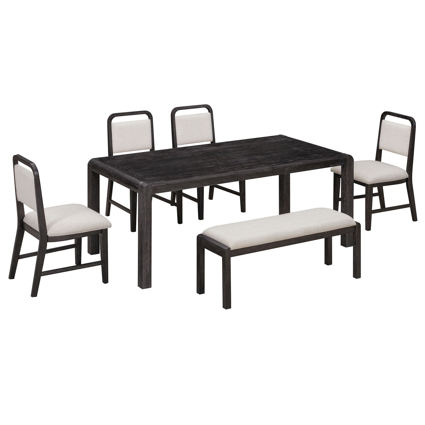 Extendable Dining Table Set With 4 Upholstered Chairs And 1 Bench