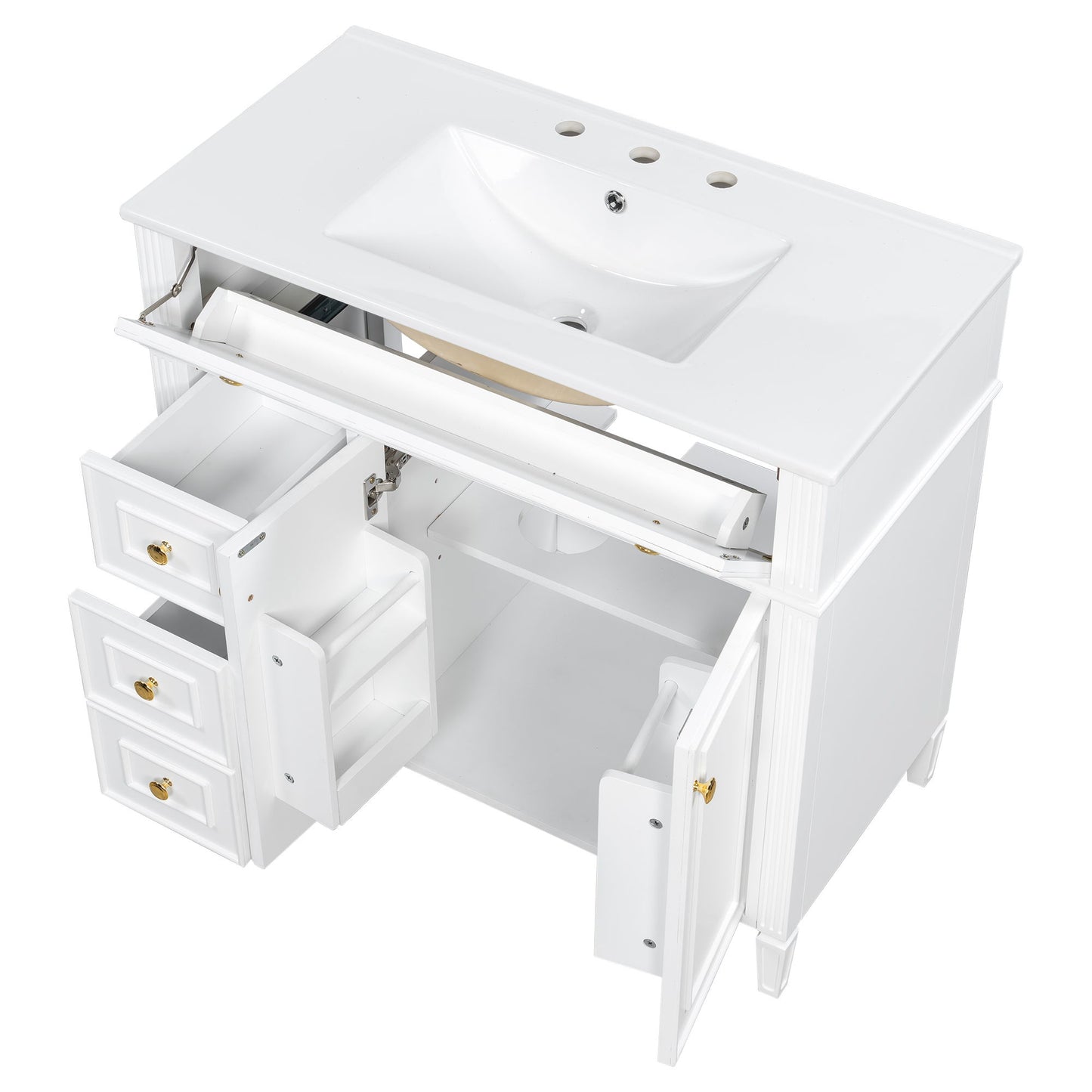 Bathroom Vanity With Sink, 3 Drawers & 2 Soft-Close Doors