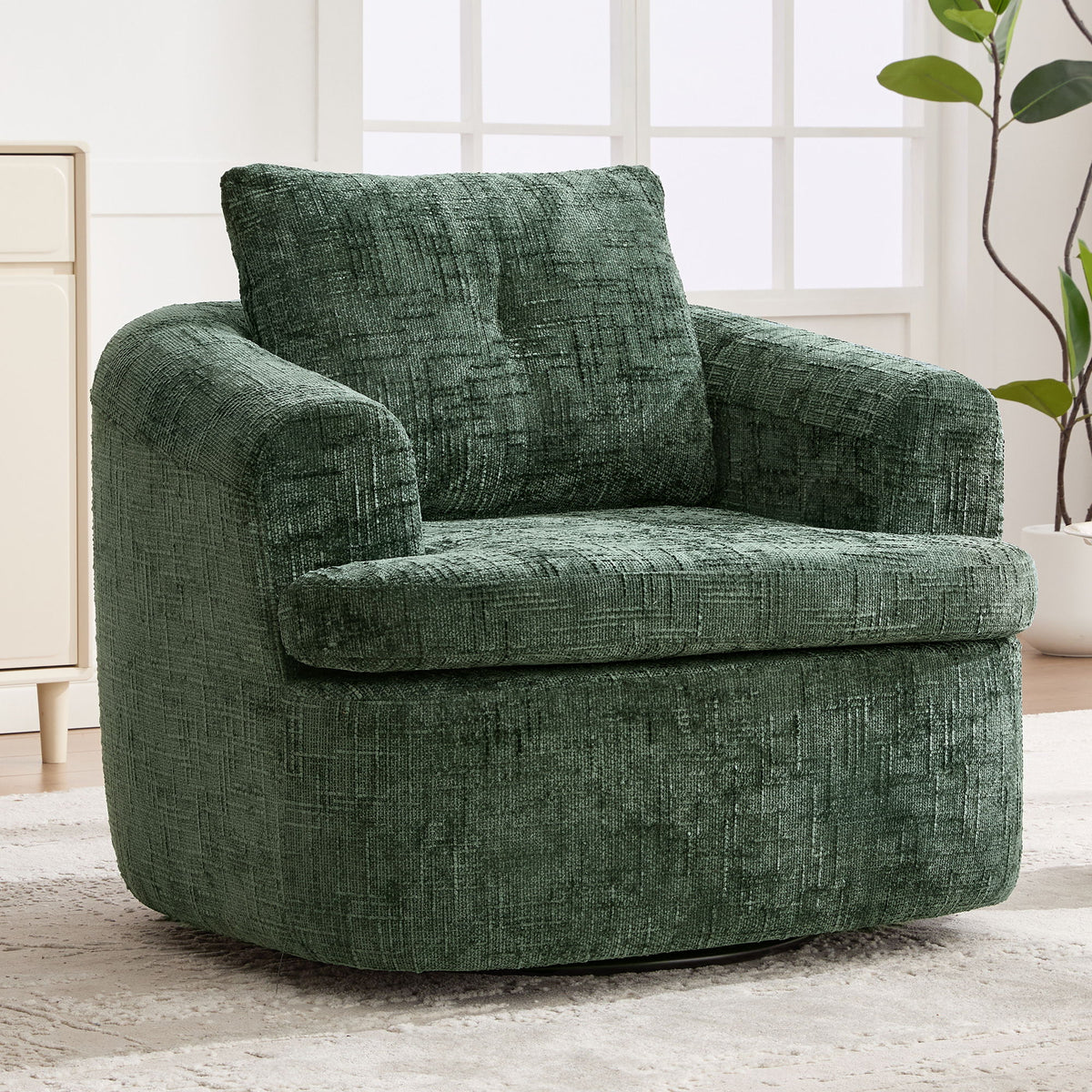 Modern Swivel Barrel Chair With Dual-Layer Cushion
