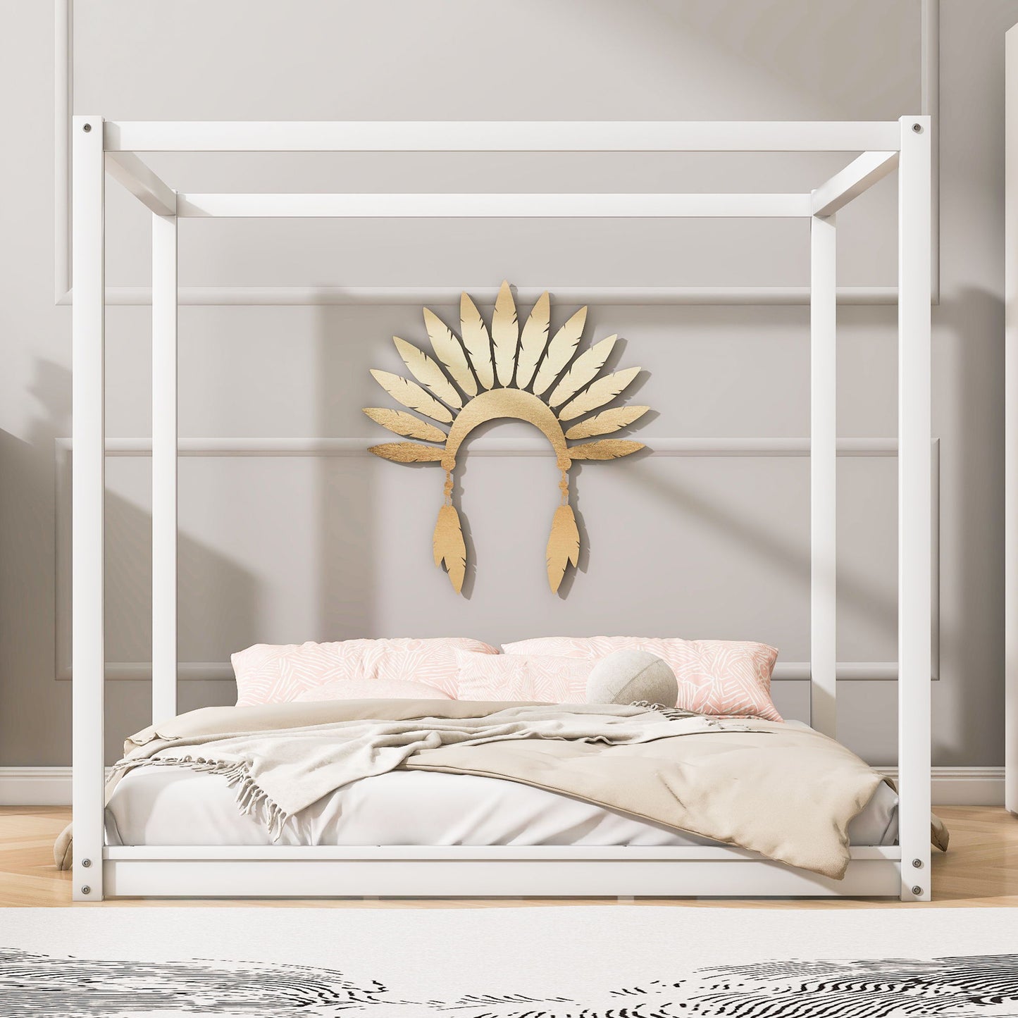 Wood Canopy Platform Bed With Support Legs And Airflow Slats