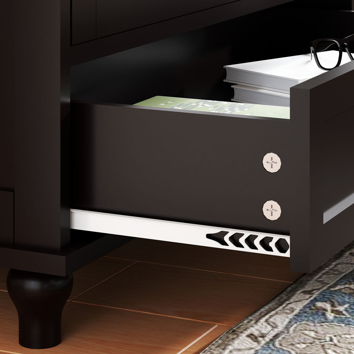 Minimalist Buffet Cabinet With Double Glass Doors And Drawer