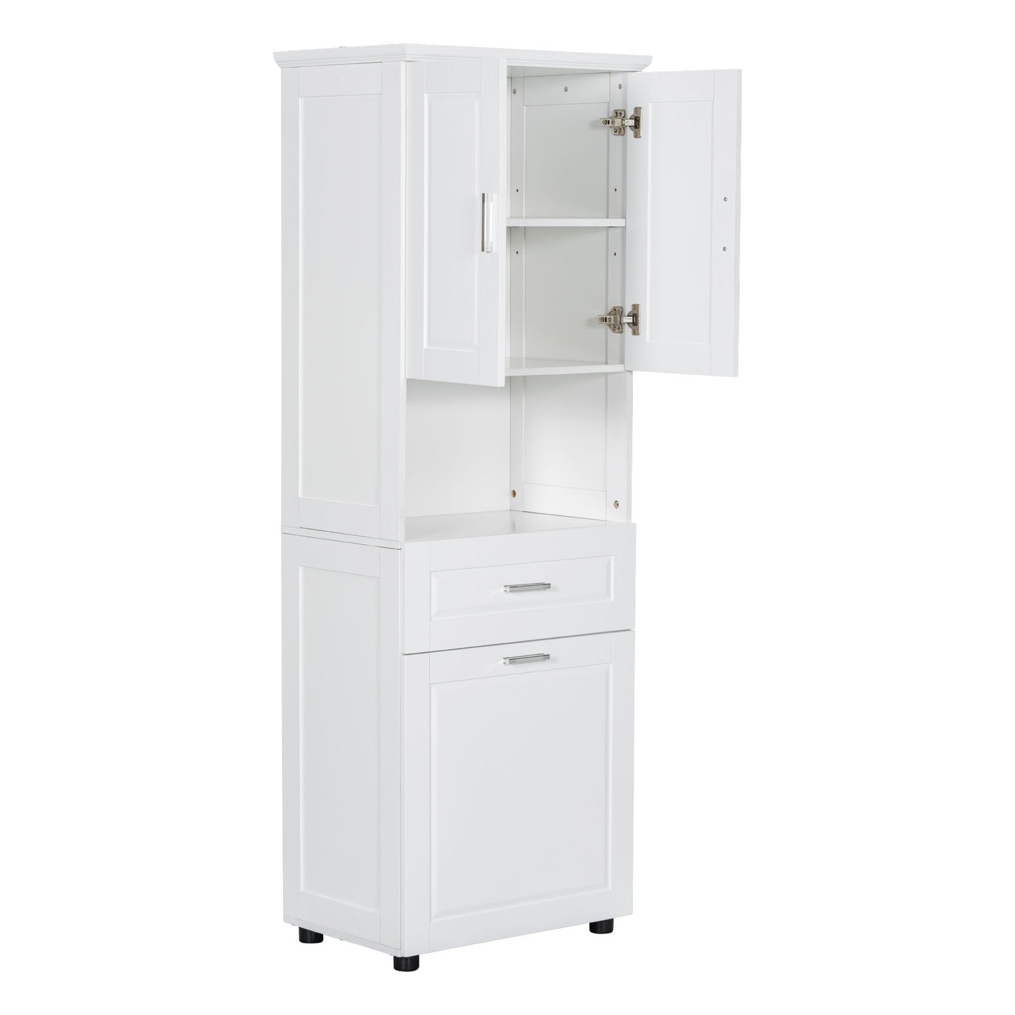 Tall Bathroom Cabinet With Tilt-Out Laundry Basket And Upper Storage