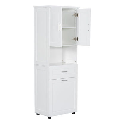 Tall Bathroom Cabinet With Tilt-Out Laundry Basket And Upper Storage