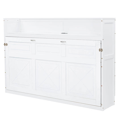 Murphy Bed With Desk, LED Light And USB Charging Station
