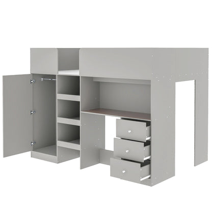 Loft Bed With Built In Wardrobe, Desk, Shelves, And Drawers