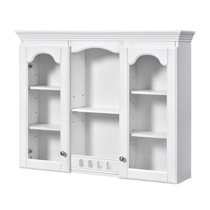 Wall-Mounted Medicine Cabinet With 2 Glass Doors, Adjustable Shelves - White