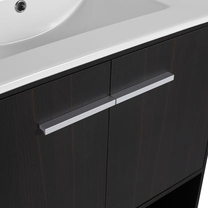 Modern Bathroom Vanity With Ceramic Sink, Freestanding Cabinet, Soft Closing Doors