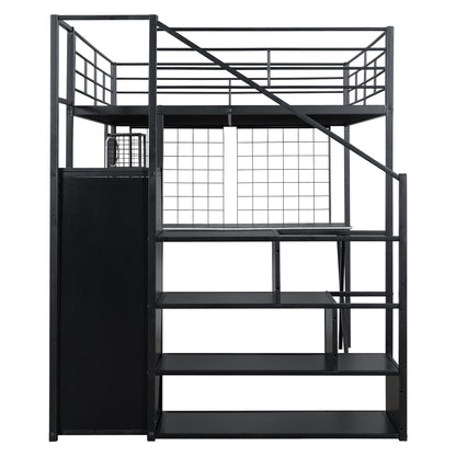 Loft Bed With Built In Work Station, Wardrobe, Storage Staircase And LED