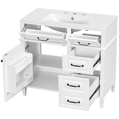 Modern Bathroom Vanity With Sink Top, Flip Drawer Design