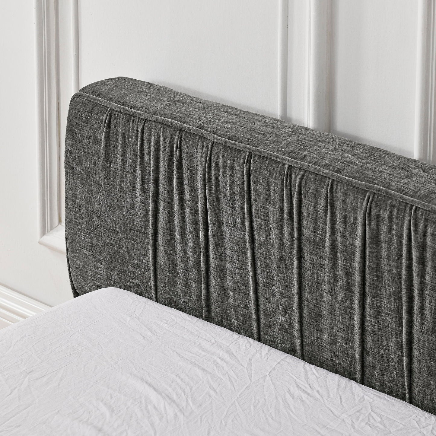 Modern Upholstered Platform Bed Frame With Pleated Design