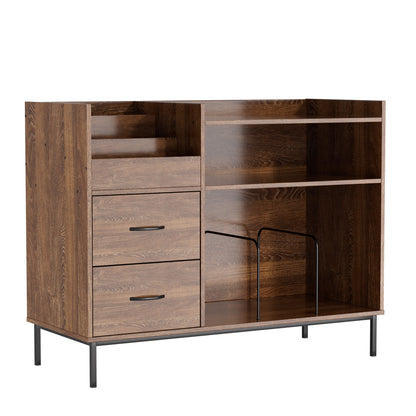 Grain Record Player Stand, Media Console With Speaker Shelf & 2 Drawers
