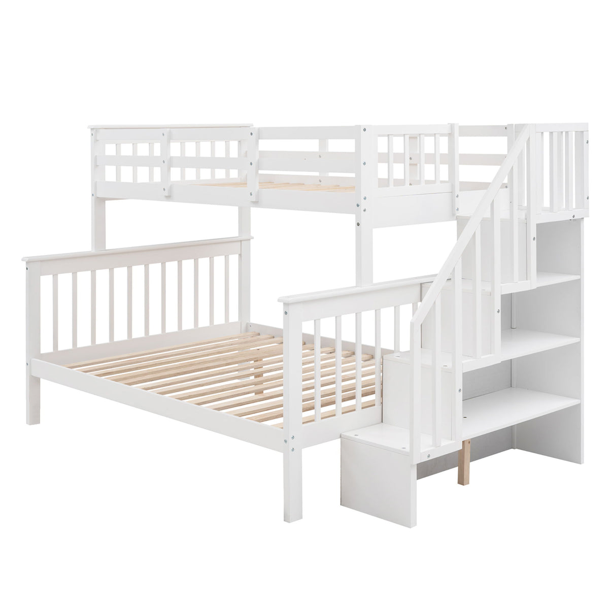 Stairway Bunk Bed With Storage And Guard Rail For Bedroom