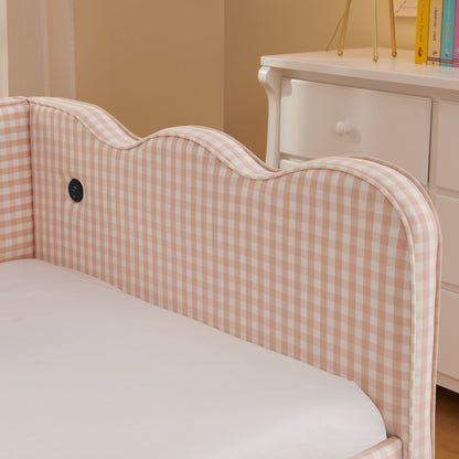Gingham Daybed With USB Charging Port, Wave Shaped Design