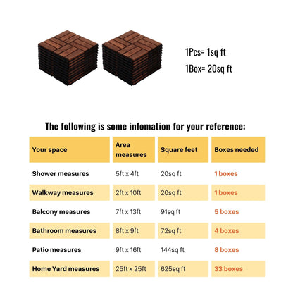 Interlocking Deck Tiles Checker Pattern, Square Acacia Hardwood Outdoor Flooring For Patio, Bancony, Pool Side